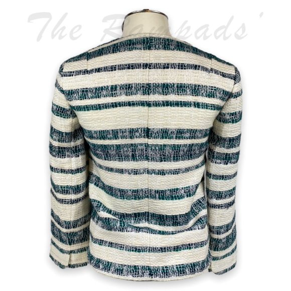 Zara Basic Striped Green, White Zip-up Blazer Size XS - Picture 5 of 12